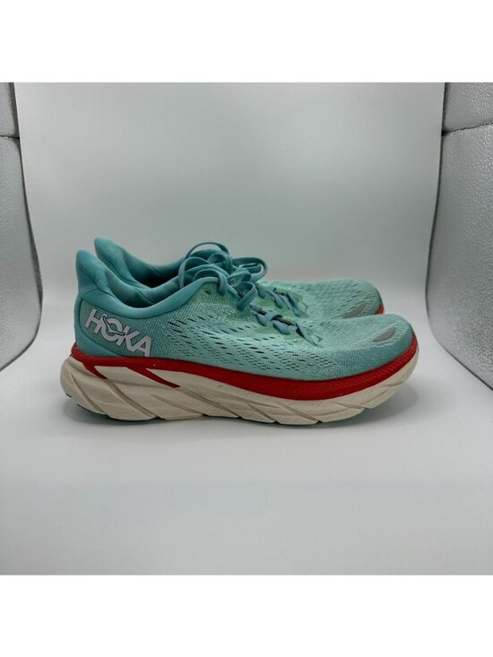 Hoka One One Shoes - Hoka One One W Clifton 8 Shoes Womens Size 5.5B Blue Red Running Cushioned